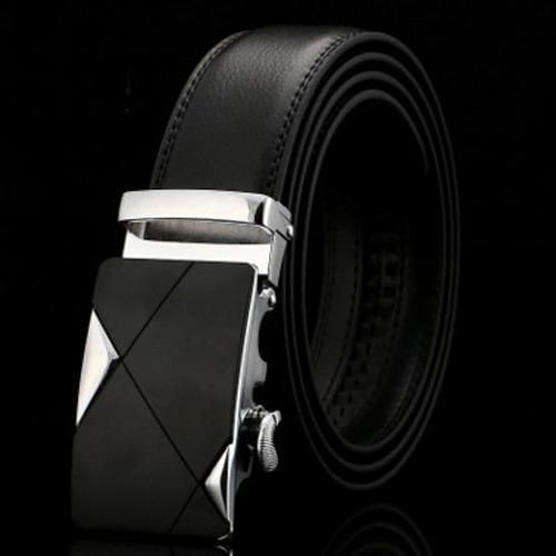 Siamcity mall เข็มขัดหนัง หัวเข็มขัดแบบล๊อคอัตโนมัต เข็มขัดหนังผู้ชาย สีดำ - Men's leather black belt