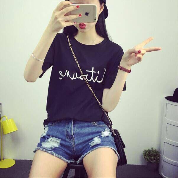 เสื้อยืดแฟชั่นผู้หญิง คอปก แขนสั้นผ้าคอตตอน สไตล์วัยรุ่น รุ่น