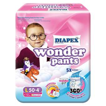 DIAPEX ผ้าอ้อมแบบกางเกงรุ่น Wonder Pants ไซส์ L 54 ชิ้น 3 แพ็ค (รวม 162 ชิ้น)