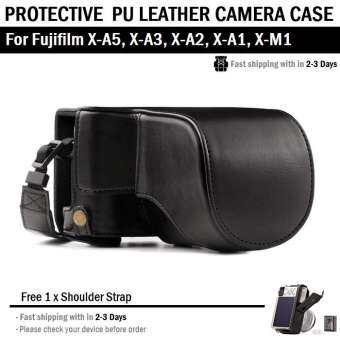 Qbag เปิดช่องแบตได้ - Fujifilm X-A5, X-A3, X-A2, X-A1, X-M1 เคส หนัง กระเป๋ากล้อง เคสกล้อง - PU Leather Case Bag Cover for FUJI X-A5, X-A3, X-A2, X-A1, X-M1 with 18-55 mm Lens Bottom Digital Camera