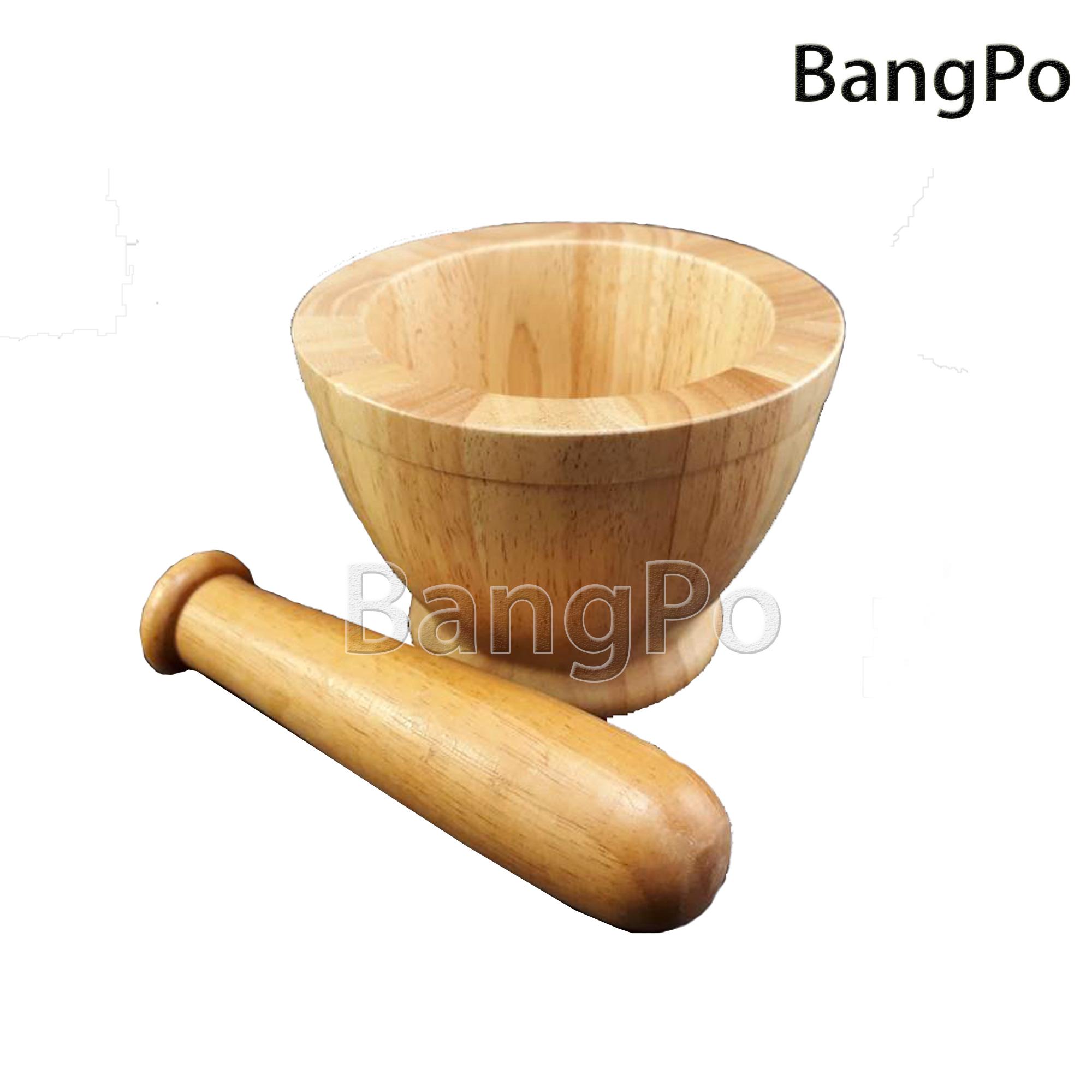 ครกไม้พร้อมสาก ครกไม้ราคาถูก ทรงกะลา ขนาด 6 นิ้ว + สาก 7 นิ้ว (Wood) สำหรับตำน้ำพริก บดยา พริกไทย กระเทียม เครื่องเทศ ไม่ต้องไปไกลถึงบางโพ ตกแต่งครัว ร้านอาหาร คาแฟ่ เป็นของขวัญ 6 inch Wooden Mortar and Pestle Thailand