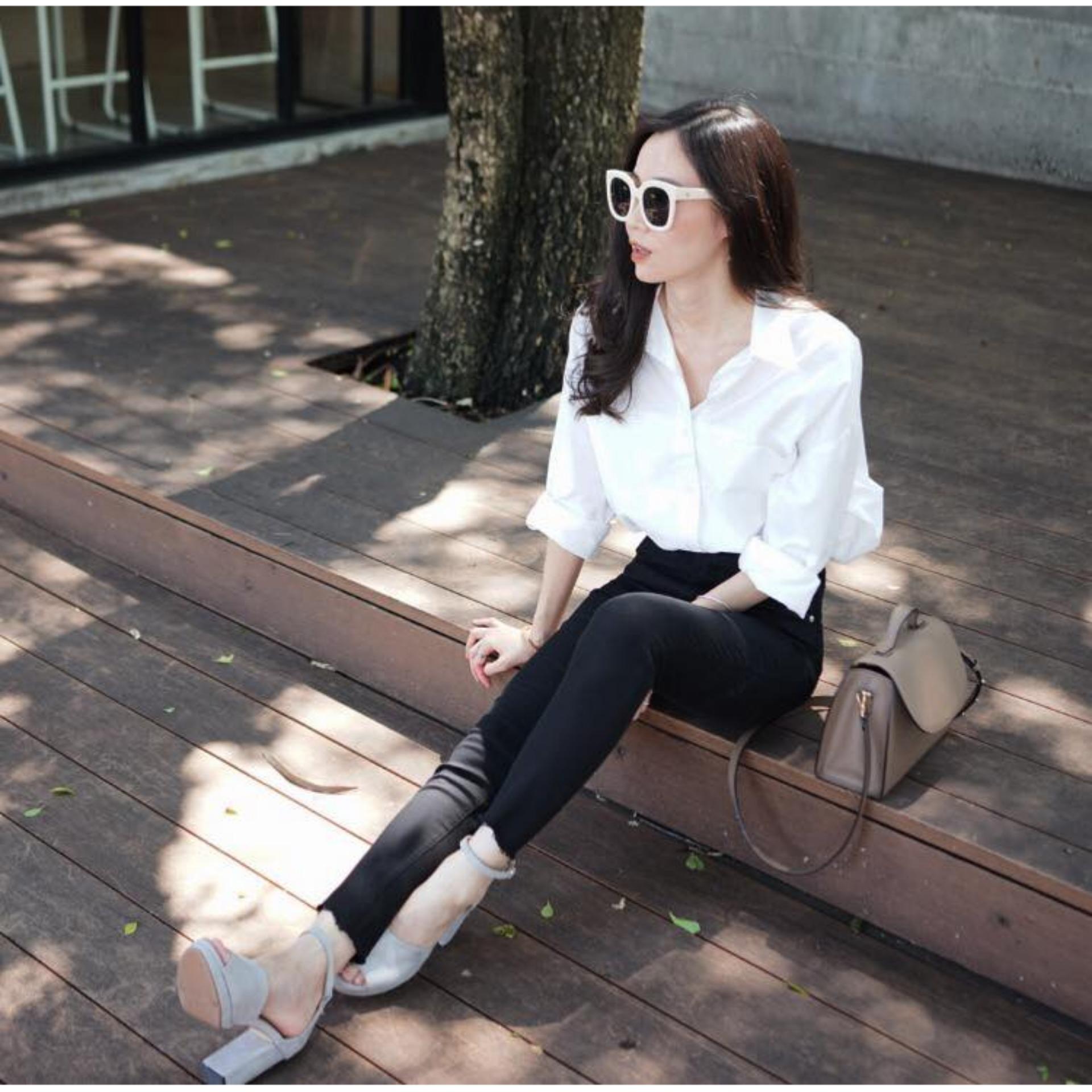 Sis Story กางเกงยีนส์ ขายาว สกินนี่ ขาเต่อ ผ้ายืด สีดำ Sis325 Billy ankle cut skinny Jeans - Black