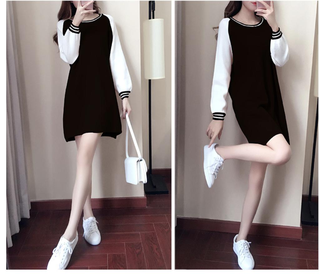 korea ชุดเดรสแฟชั่นแขนยาวลายใหม่ของผู้หญิงชุดแซกสีดำ dress black/pink korea ชุดเดรสแฟชั่นแขนยาวลายใหม่ของผู้หญิงชุดแซกสีดำ dress black/pink