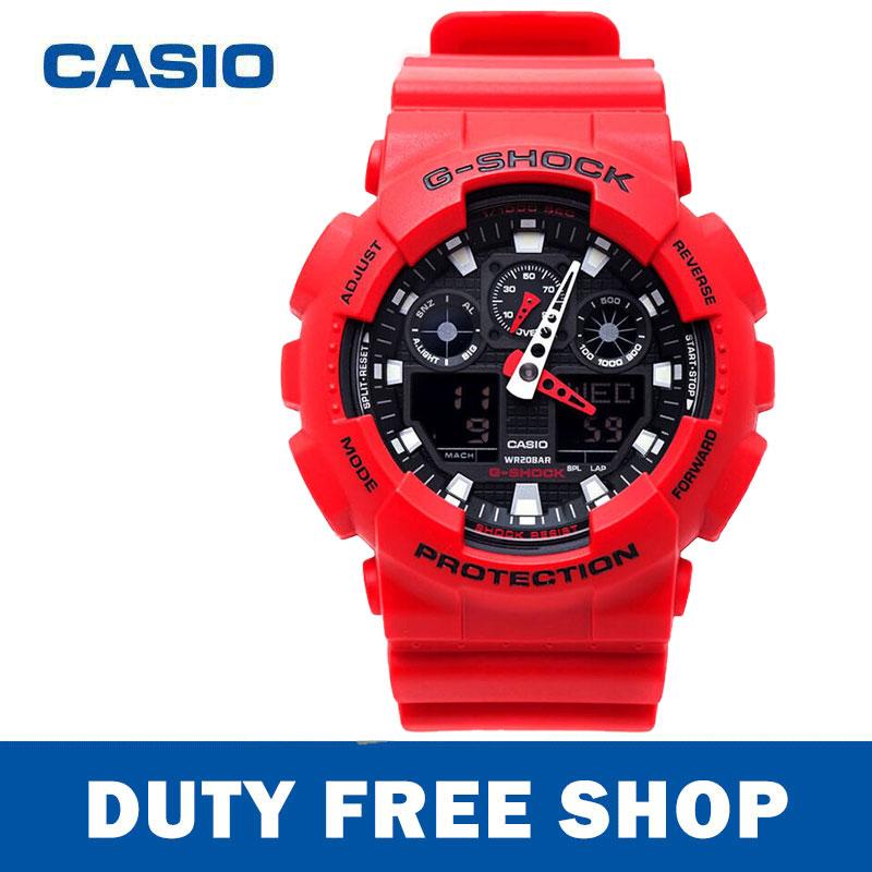 Casio G-Shock นาฬิกาข้อมือผู้ชาย สีแดง สายเรซิ่น รุ่น GA-100B-4A/GA-100B-7A
