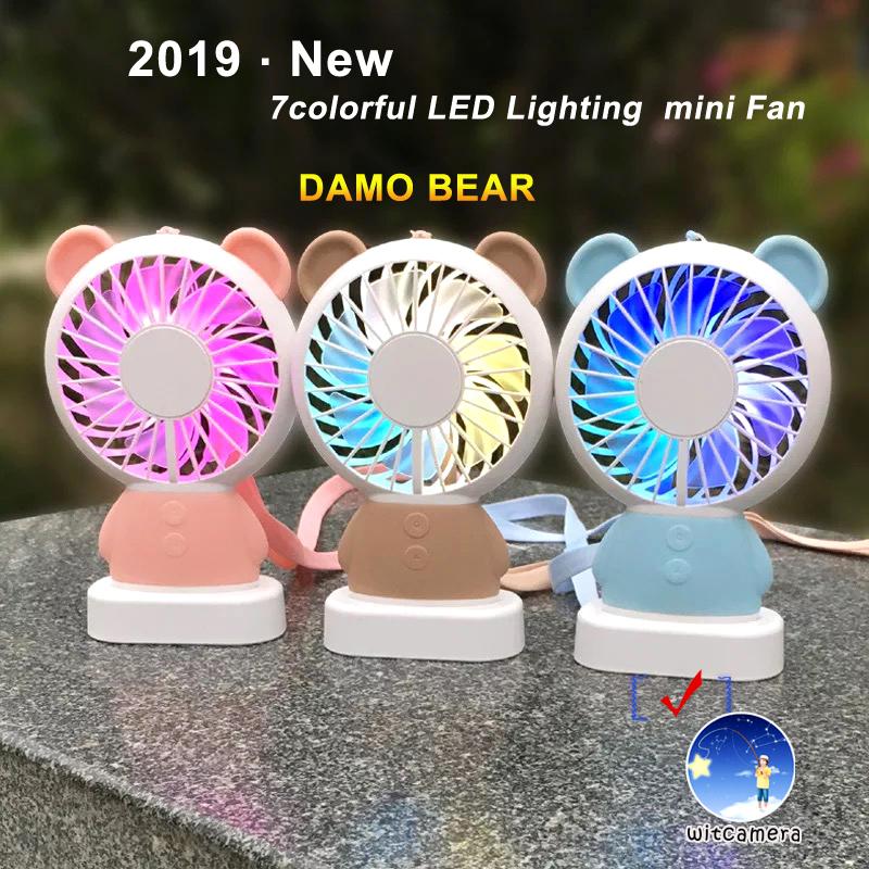 Portable Mini USB Rechargeable LingLong Rabbit and Damo Bear Handheld Fan 7 Colorful LED Light 2 Speeds Adjustable Strong Wind แบบพกพา mini USB ชาร์จ Linglong กระต่ายและหมี Damo มือถือพัดลม 7 สีสัน LED แสงความเร็วลม ปรับ