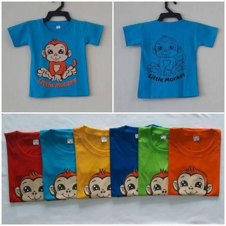 เสื้อยืดเด็กคอกลมพิมพ์ลายการ์ตูนลิงน้อย สีฟ้า ผ้า cotton เนื้อผ้าดีใส่สบาย (1ตัว)**หากลายที่ลูกค้าเลือกหมดทางร้านจะจัดส่งเป็นลายอื่นแทน**