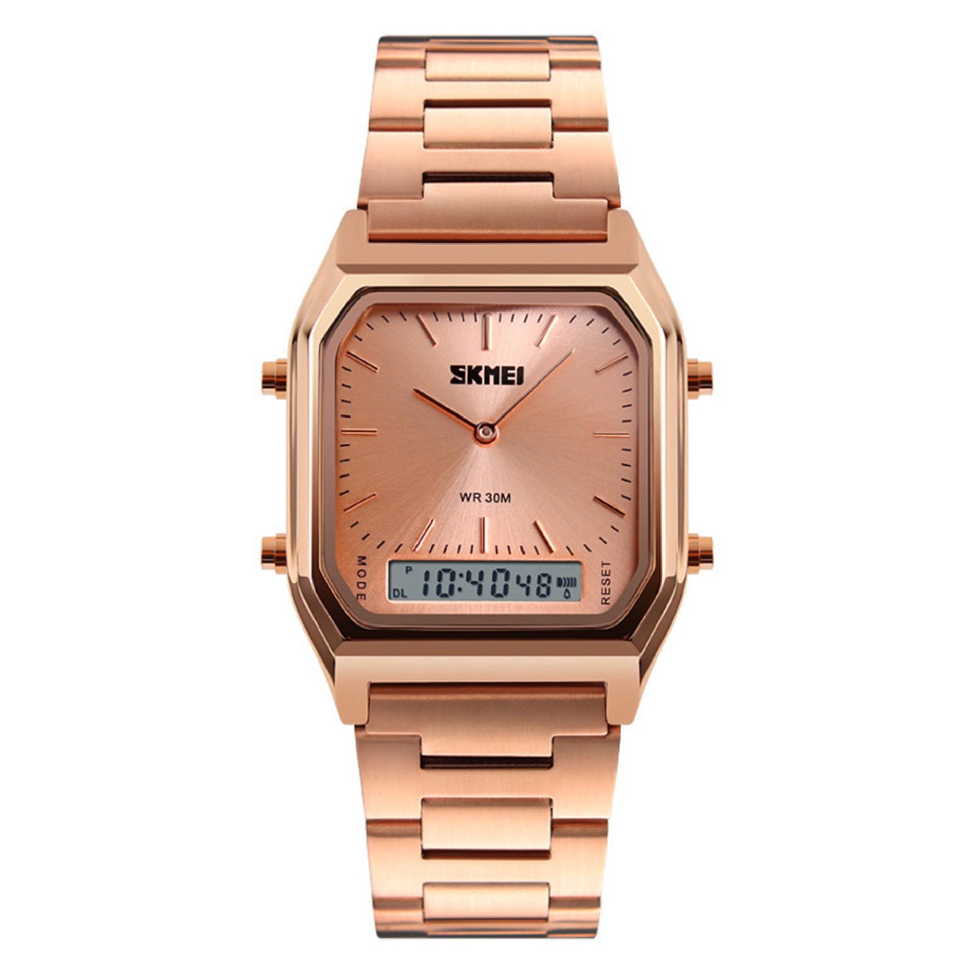 SKMEI ของแท้ 100% สินค้าส่งถึงมือ 1-2วัน นาฬิกาข้อมือผู้หญิง สไตล์ Casual Bussiness Watch จับเวลา ตั้งปลุกได้ ไฟ LED ส่องสว่าง สายแสตนเลส รุ่นSK02