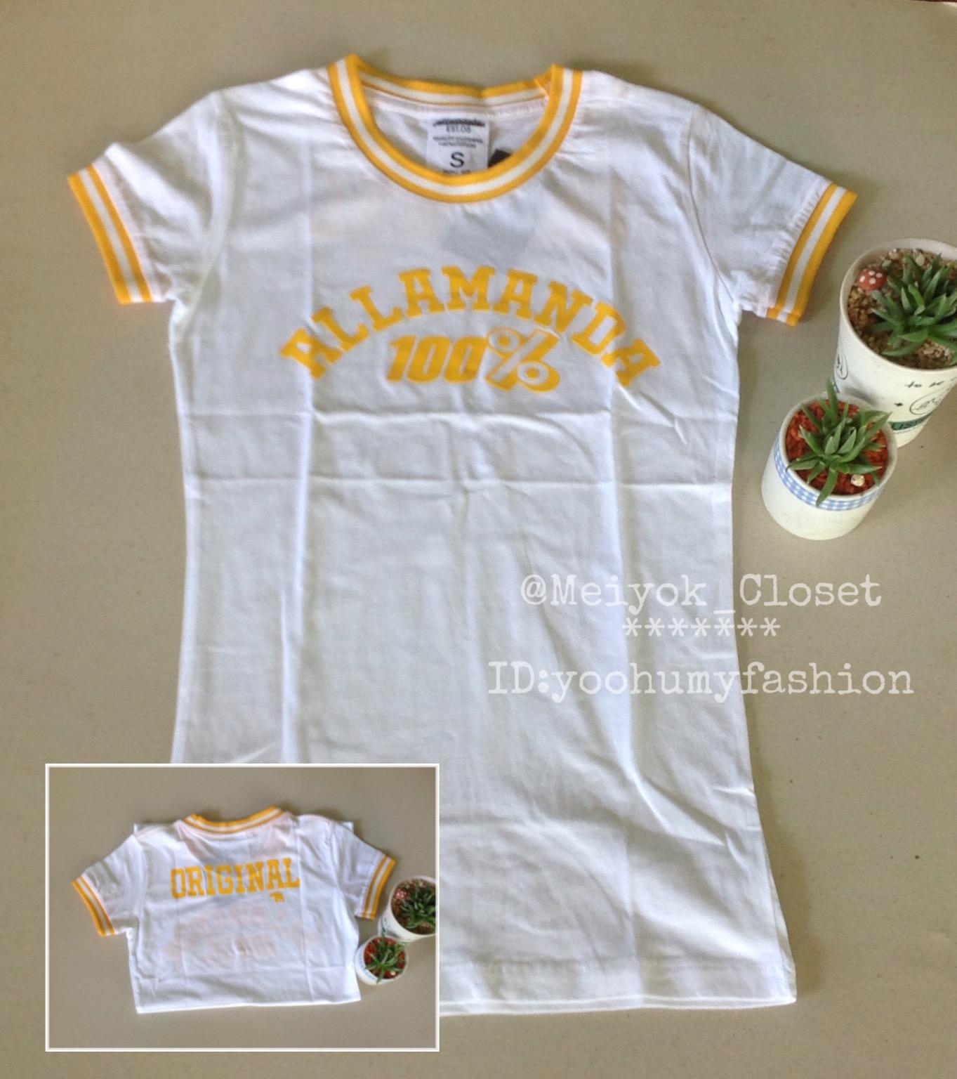 เสื้อยืดคอกลม เสื้อAllamanda เสื้อเข้ารูป ผ้ายืดเนื้อดี กุ๊นลายเส้นที่แขนและคอ แต่งสกรีนงานคุณภาพ