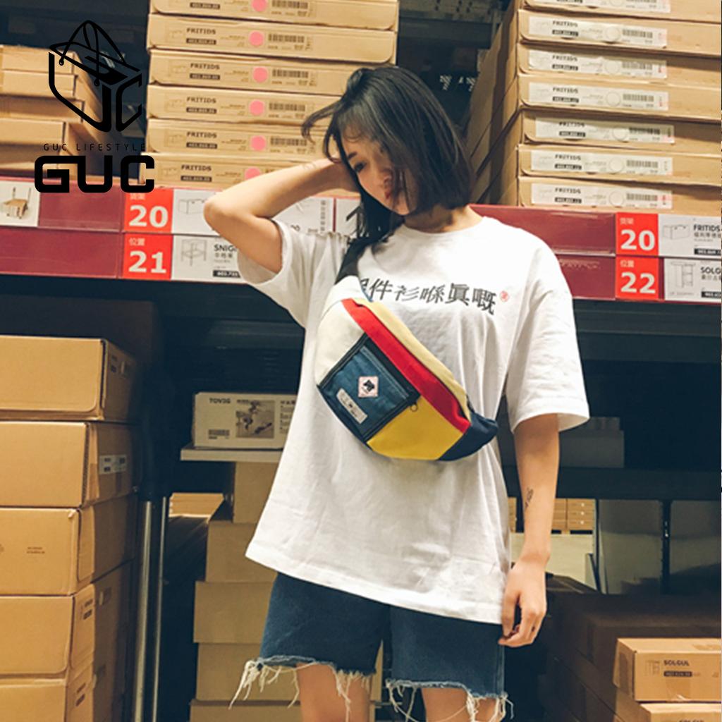 GUC กระเป๋าคาดอกและเอวผ้าแคนวาสสีทูโทน(GUC-B537)