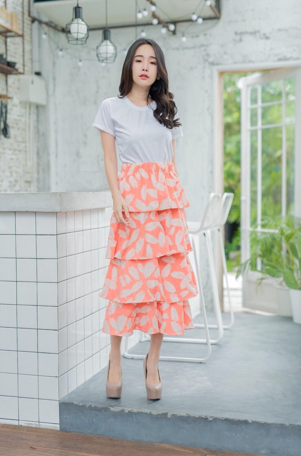 Sugarpinkshopกระโปรงยาวทรงขนมชั้น