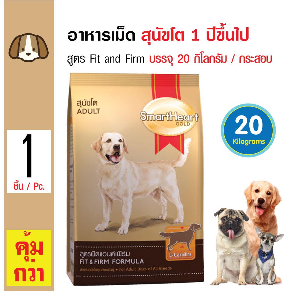 Smartheart Gold Fit and Firm อาหารสุนัข สูตรฟิตแอนด์เฟิร์ม สำหรับสุนัขโตพันธุ์กลาง-ใหญ่ อายุ 1 ปีขึ้นไป (20 กิโลกรัม/กระสอบ)