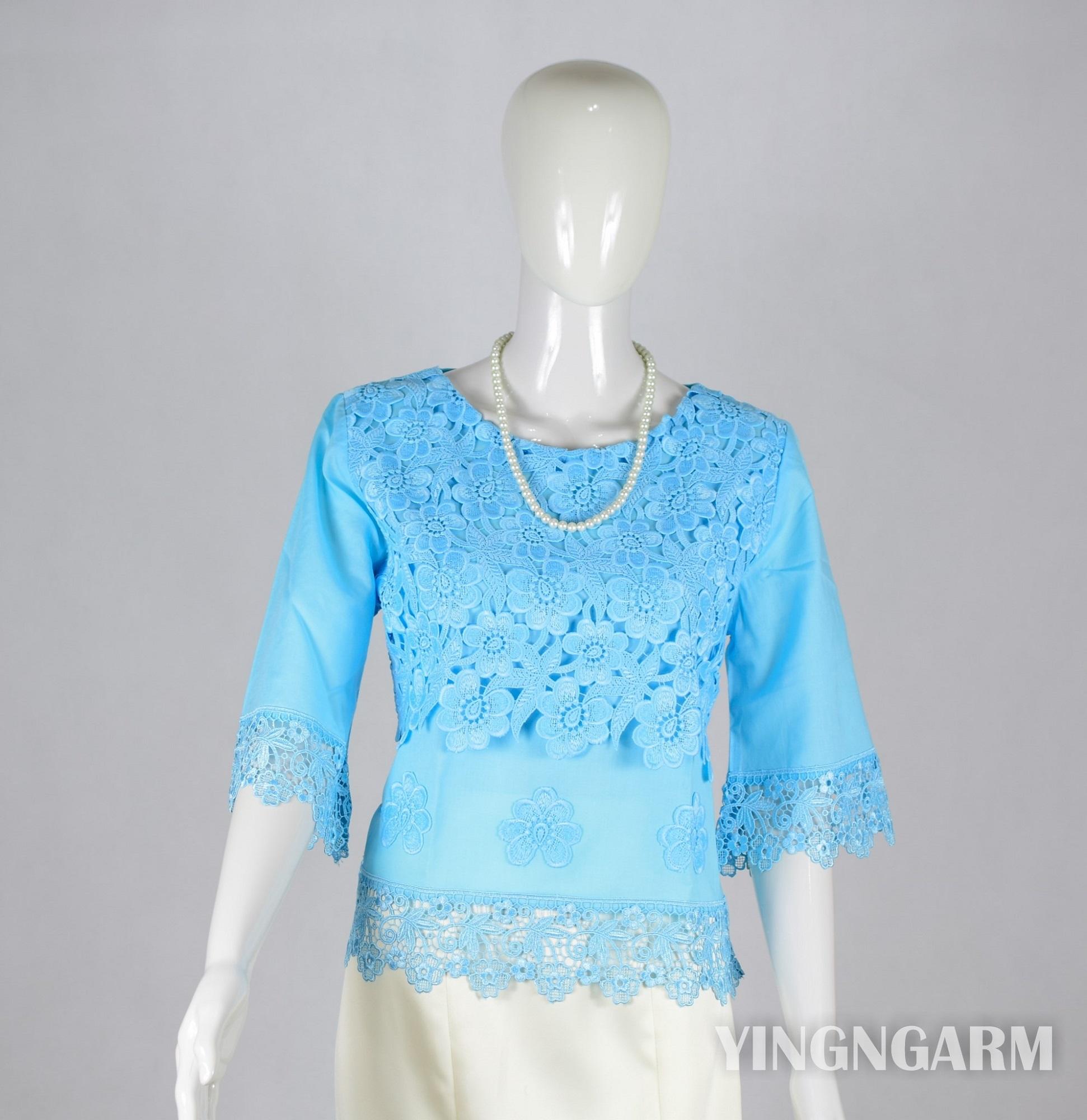 Yingngarm เสื้อลูกไม้ดอกถักครึ่งตัว