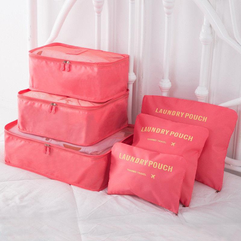 กระเป๋าจัดระเบียบเสื้อผ้าสำหรับการเดินทาง Set 6 ใบ รุ่นสีเรียบ(มี8สี)