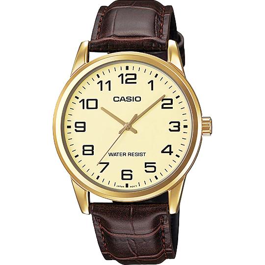 Casio นาฬิกาข้อมือผู้ชาย สายหนังแท้ ตัวเลขใหญ่ รุ่น MTP-V001