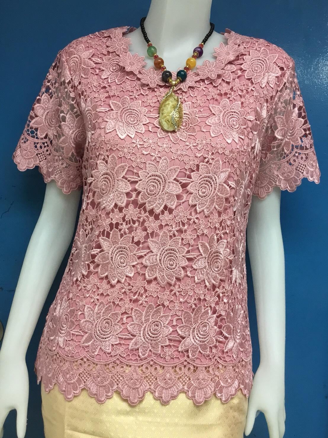 ไซส์ใหญ่ 38-52 เสื้อลูกไม้ แขนสั้น หลายสี A088