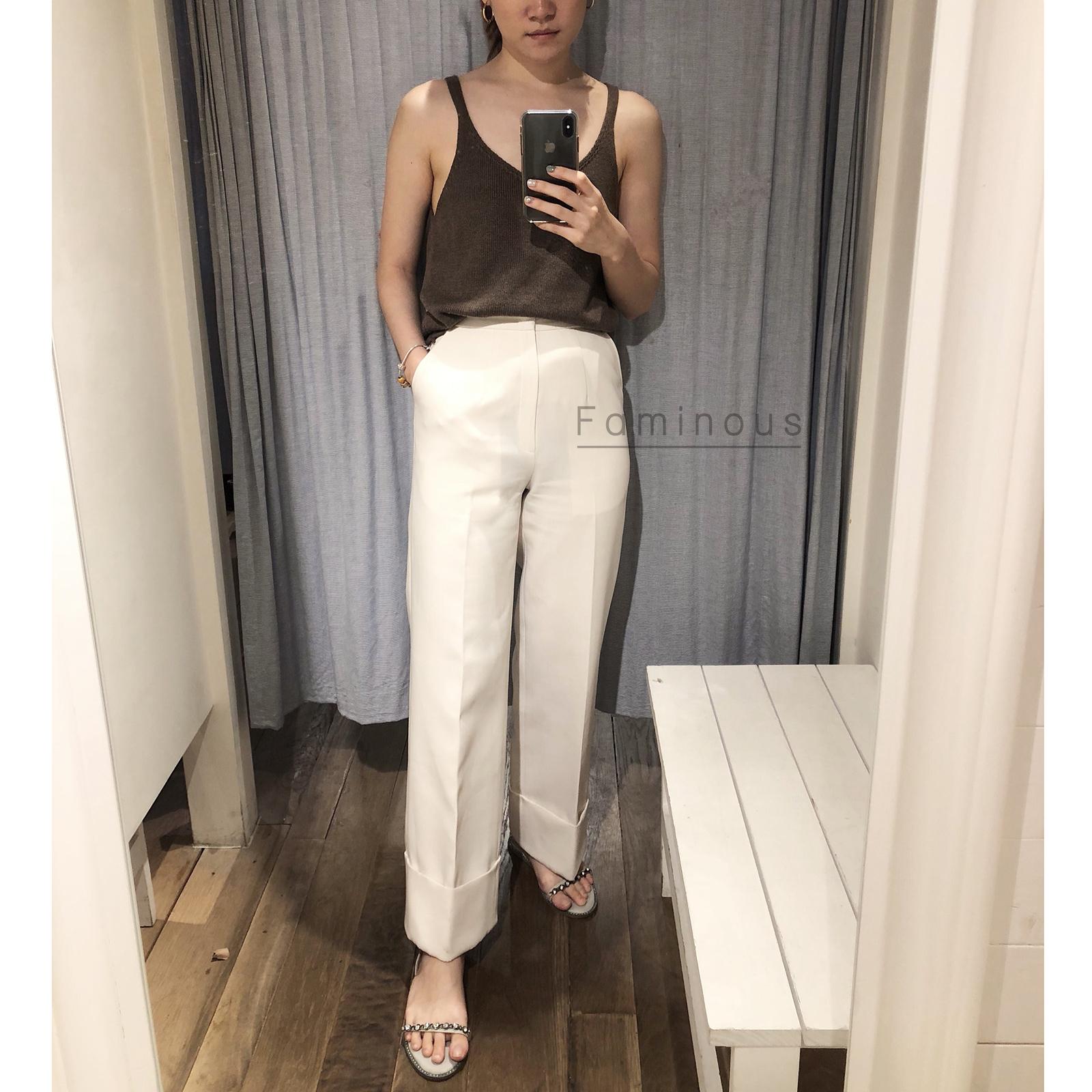 FAMINOUS FOLDING PANTS กางเกงเอวสูงขาพับ - WHITE CREAM