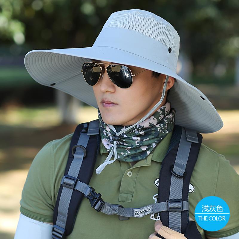 หมวกชายหมวกกันแดดหมวกปีกกว้างชายกลางแจ้งป้องกันรังสี UV จากแสงแดดหมวกกันแดดหมวกตกปลาผู้ชายกันแดดหมวกลำลอง