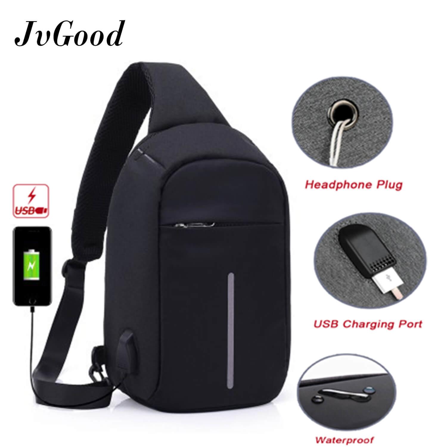 JvGood กระเป๋าสะพายพาดลำตัว USB Charging Chest Bag Crossbody Bag Anti Theft Sling bag Lightweight Casual Daypack for Men and Women