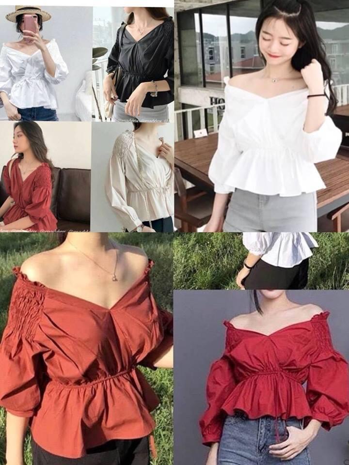 เสื้อแขนยาว ปาดไหล่ ใส่สบายๆ ดึงสม๊อครอบยางอว มาพร้อมโบว์เส้นเล็กๆ ผูกตรงเอว ทำให้ดูหวาน ใส่สบายๆ ในลุคคูลๆ