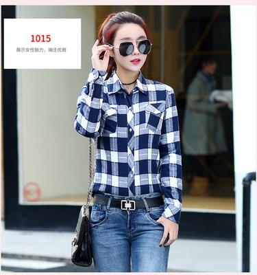 เสื้อเชิ้ตลายสก๊อตแบบลำลองของผู้หญิง ผ้าฝ้าย (1003) (1003)
