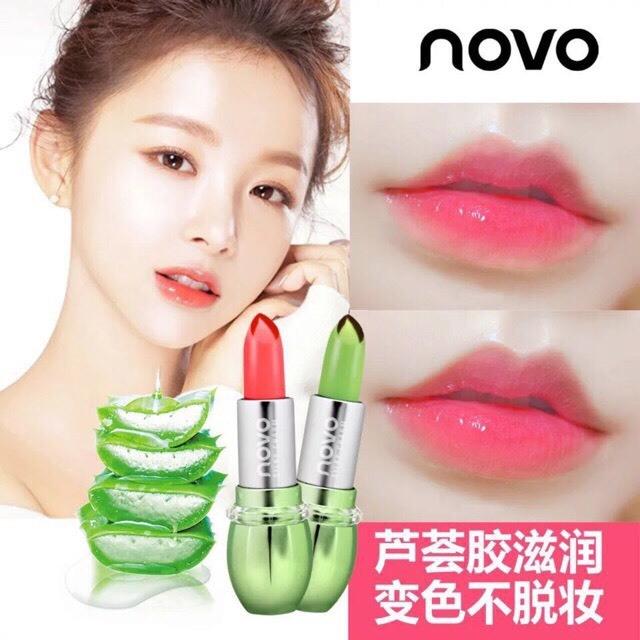 ลิปเจลว่านหางโนโว Novo Lip Aloe Vera Translucent Do Not Fade Lipstick ลิปเปลี่ยนสี