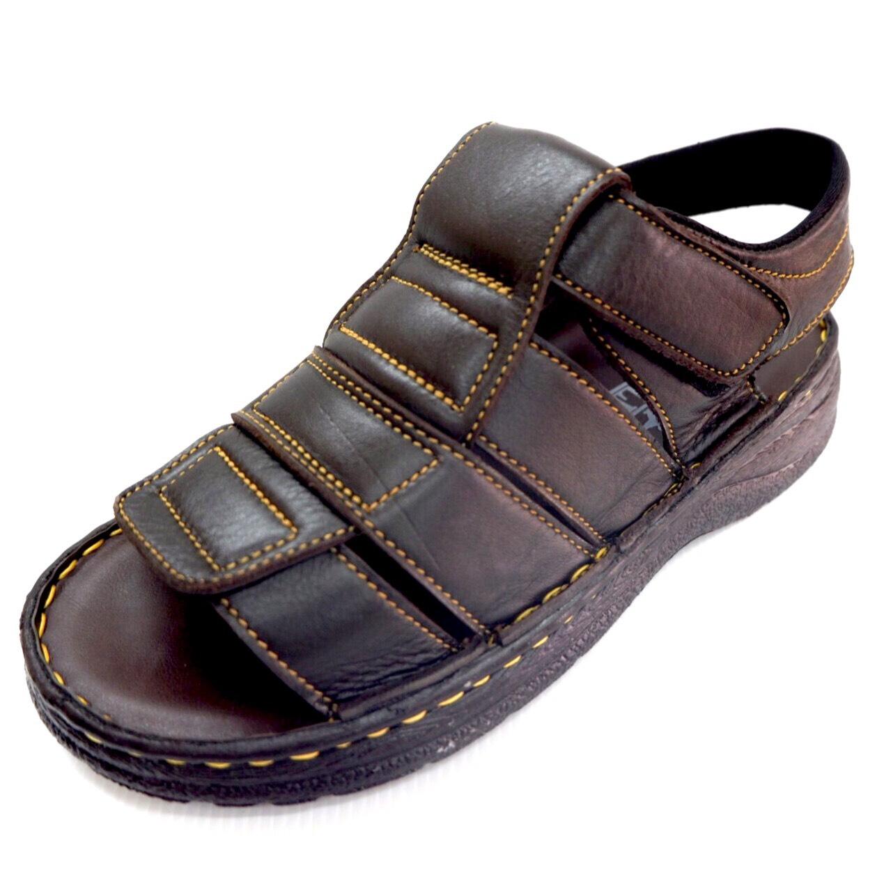 LEATHER PAPA รองเท้าแตะ รองเท้าชาย รองเท้ารัดส้น รองเท้าหนังแท้ 100% Hand-Made Sandals (ICEWALK) 555-สีน้ำตาล