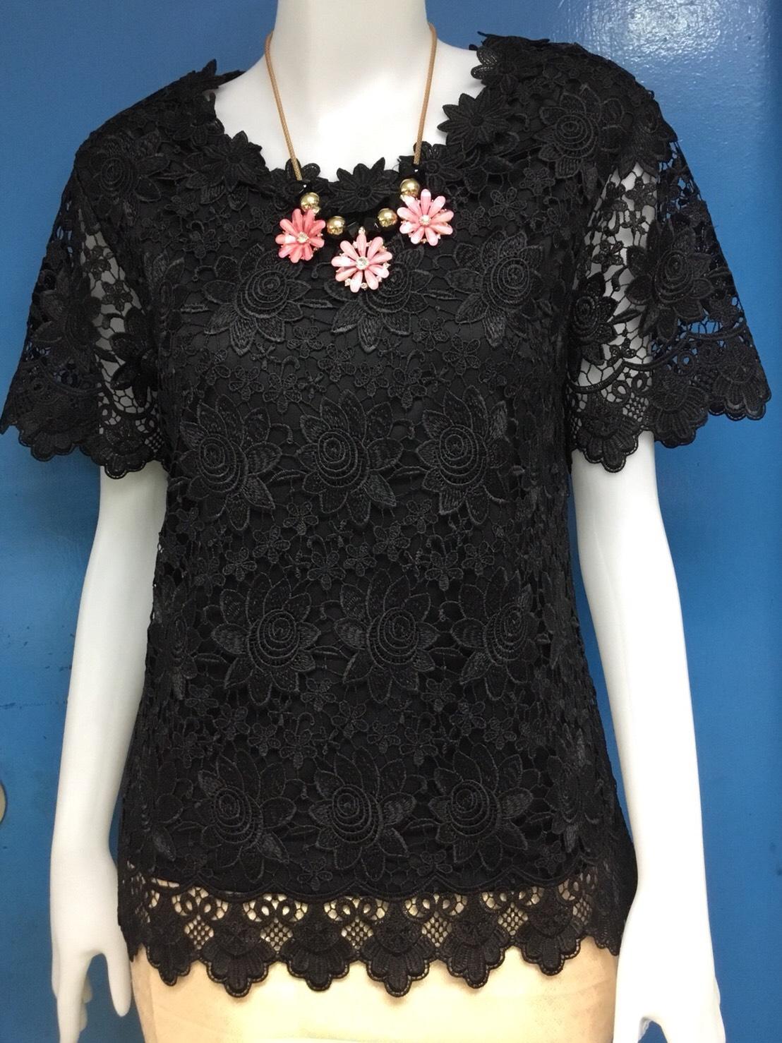 ไซส์ใหญ่ 38-52 เสื้อลูกไม้ แขนสั้น หลายสี A088