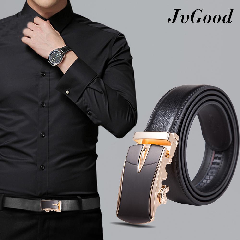 JvGood เข็มขัดผู้ชาย เข็มขัด เข็มขัดหนังแท้ แบบหัวล๊อคอัตโนมัต สายหนังสีดำ Men Blet