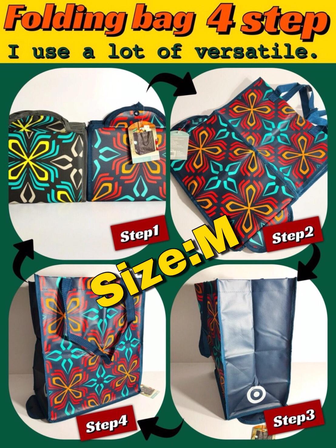Namita Folding Bag 4 step กระเป๋าพับได้พกพาไซด์ใหญ่ แบบซิปพร้อมหูหิ้วใส่ของอเนกประสงค์ได้ทุกอย่าง 1 ชิ้น