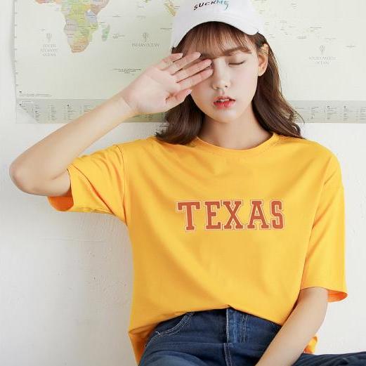 เสื้อยืดแฟชั่น ผ้าเรยอน สกรีนลาย TEXAS สไตล์เกาหลี