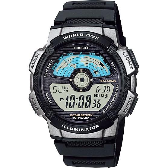 Casio แบตเตอรี่ 10 ปี World Time นาฬิกาข้อมือ สายเรซิน รุ่น AE-1100W