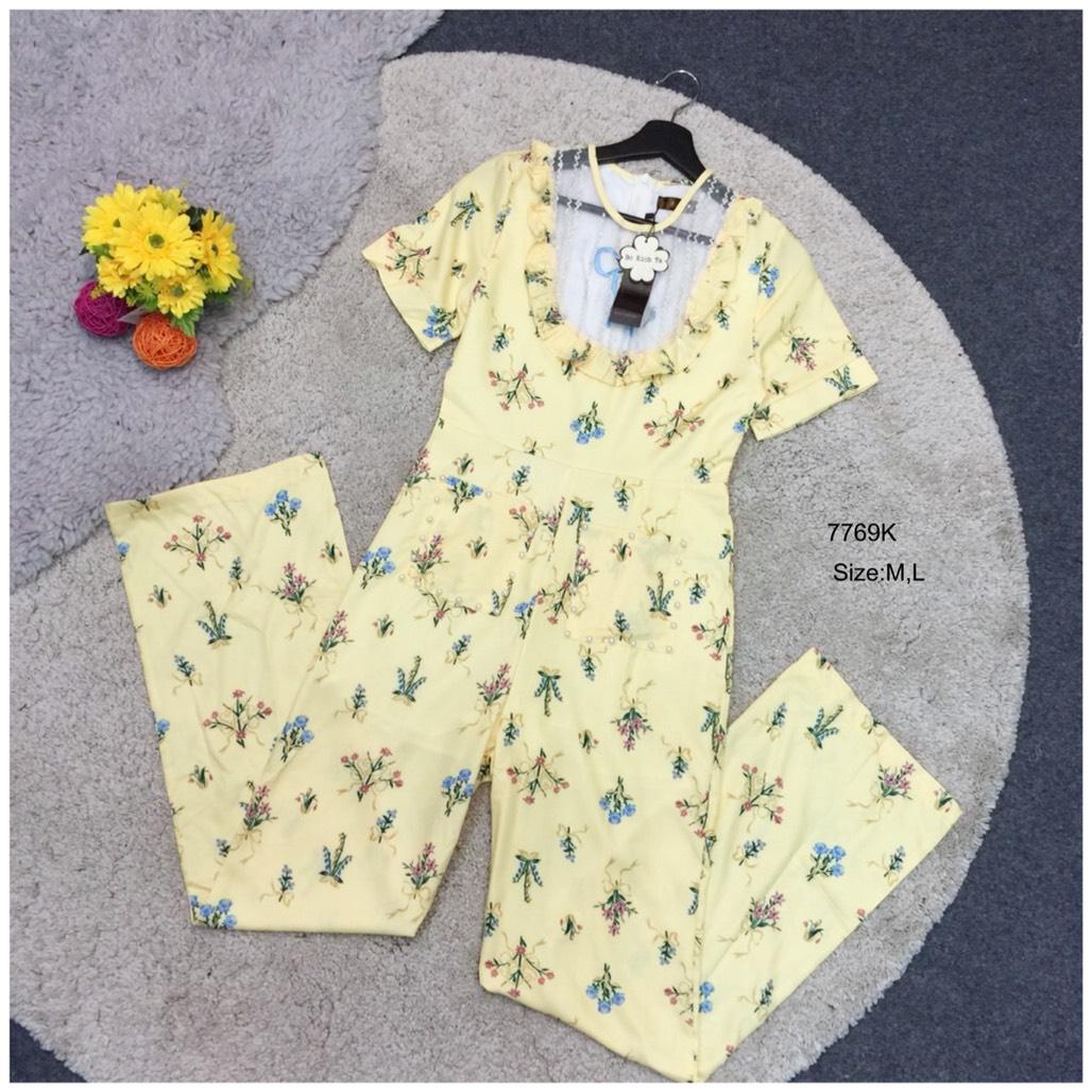 TW7769 JUMPSUIT จั้มสูทขายาว แขนสั้น ช่วงตัวผ้าไมโครปักดอกไม้เล็ก TW7769 JUMPSUIT จั้มสูทขายาว แขนสั้น ช่วงตัวผ้าไมโครปักดอกไม้เล็ก