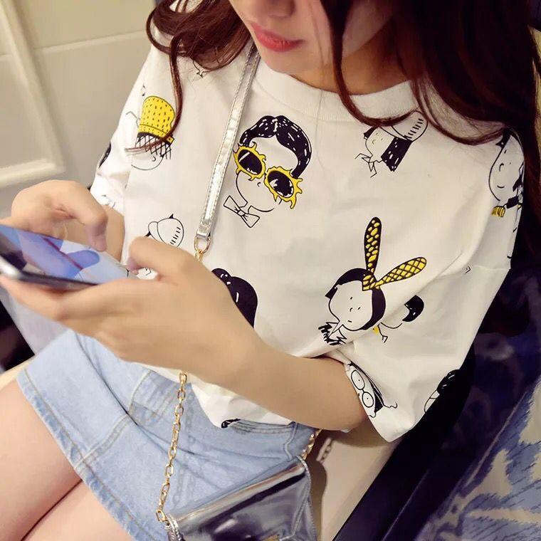 2018 เสื้อผ้าแฟชั่น สำหรับฤดูร้อนเสื้อผ้าหญิงหลวมรุ่นยาวปานกลางเสื้อยืดแขนสั้นลำลองเสื้อออลจังเสื้อรองในนักเรียนหญิง