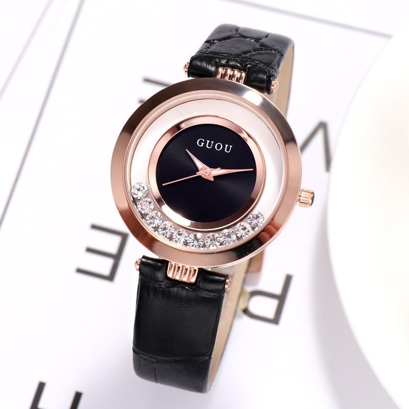 GUOU ของแท้ When to run the new quicksand rhinestone belt waterproof ladies watch ladies fashion table wholesale พร้อมส่ง แถมฟรีกล่องและถุง (มีเก็บเงินปลายทาง)R-070