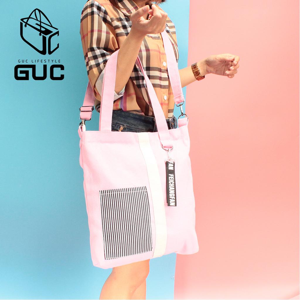 GUC กระเป๋าผ้าน่ารักมีช่องเล็กๆลายเส้น(GUC-B507)
