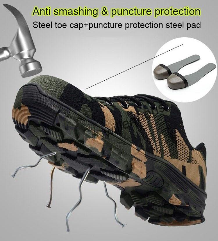 Safety shoes รองเท้าเซฟตี้ผ้าใบ ลายพรางทหาร หัวเหล็ก ระบายอากาศดี พื้นยางกันลื่น หัวเหล็ก พื้นเสริมแผ่นเหล็ก