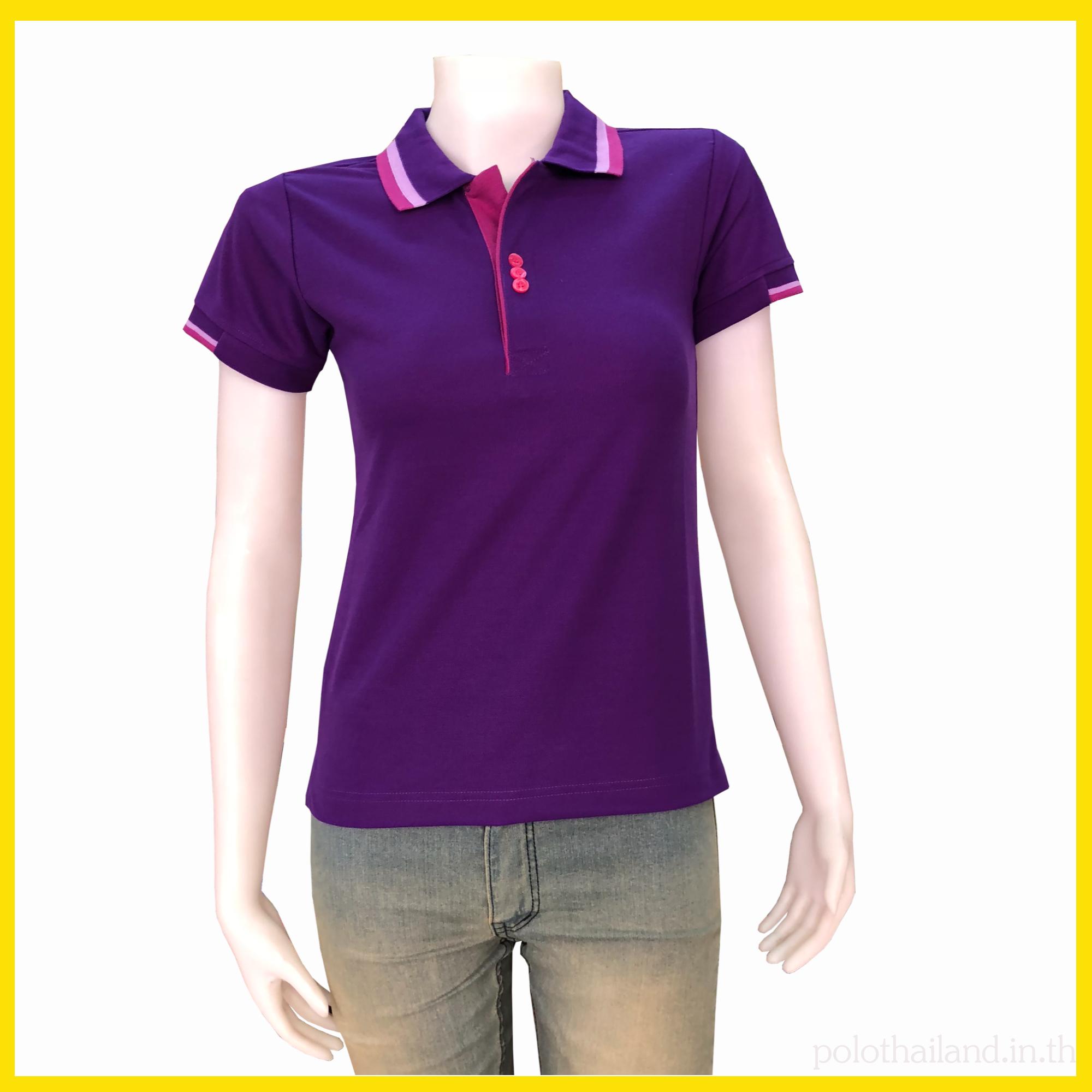 เสื้อโปโลหญิง สีม่วง แบบคอคลีปม่วงอ่อน