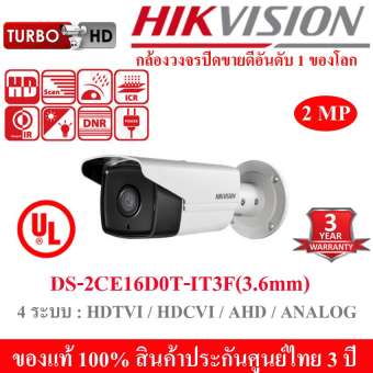 Hikvision กล้องวงจรปิด HDTVI 1080P รุ่น DS-2CE16D0T-IT3F 2MP Lens (3.6 mm) 4 ระบบ : HDTVI, HDCVI, AHD, ANALOG มีปุ่มปรับระบบในตัว