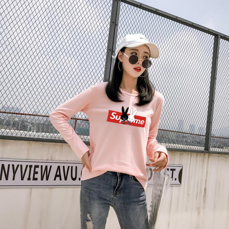 one step เสื้อยืดแฟชั่น ผู้หญิง คอกลม แขนยาว สกรีนลายด้านหน้า (สีชมพู) รุ่น 8364