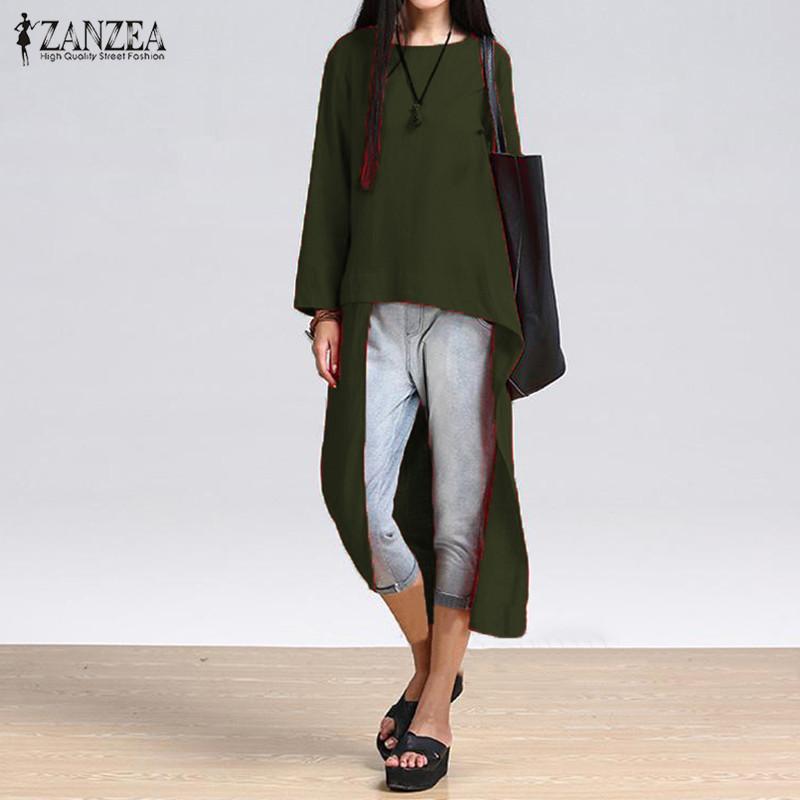 ZANZEA เสื้อเชิ๊ตสตรีฤดูใบไม้ผลิเสื้อคอวีแขนยาวแบบไม่สมมาตรเสื้อลำลองแขนยาวลำลองชุดลำลองบิกินี่ขนาดพลัส