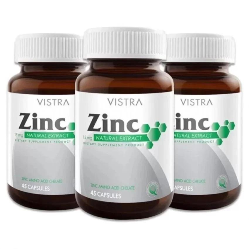 Vistra Zinc 15mg 45เม็ด(3ขวด)วีสทร้า ซิงค์15มก Vistra Zinc 15mg 45เม็ด(3ขวด)วีสทร้า ซิงค์15มก