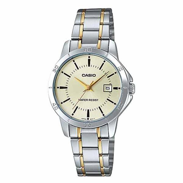 Casio Standard นาฬิกาข้อมือผู้หญิง สายสแตนเลส รุ่น LTP-V004D-1BUDF (หน้าดำ)