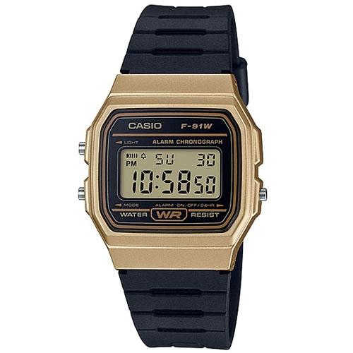 CASIO นาฬิกาข้อมือ สีทอง/ดำ สายเรซิน รุ่น F-91WM-9ADF