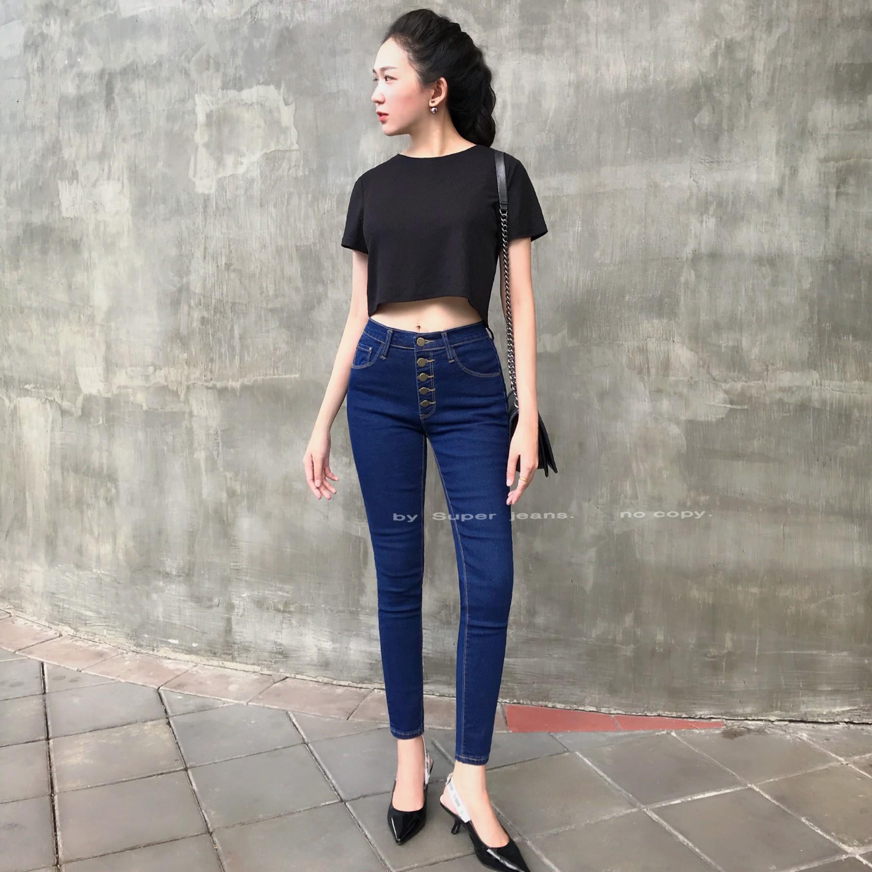 กางเกงยีนส์ขายาว เอวสูง ทรงสกินนี่ สีเข้ม เดฟเข้ารูปสวยเป๊ะ กางเกงยีนส์ขายาว เอวสูง ทรงสกินนี่ สีเข้ม เดฟเข้ารูปสวยเป๊ะ
