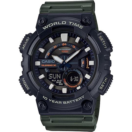 Casio แบตเตอรี่ 10 ปี สองระบบเข็มดิจิตอล นาฬิกาข้อมือ สายเรซิน รุ่น AEQ-110W