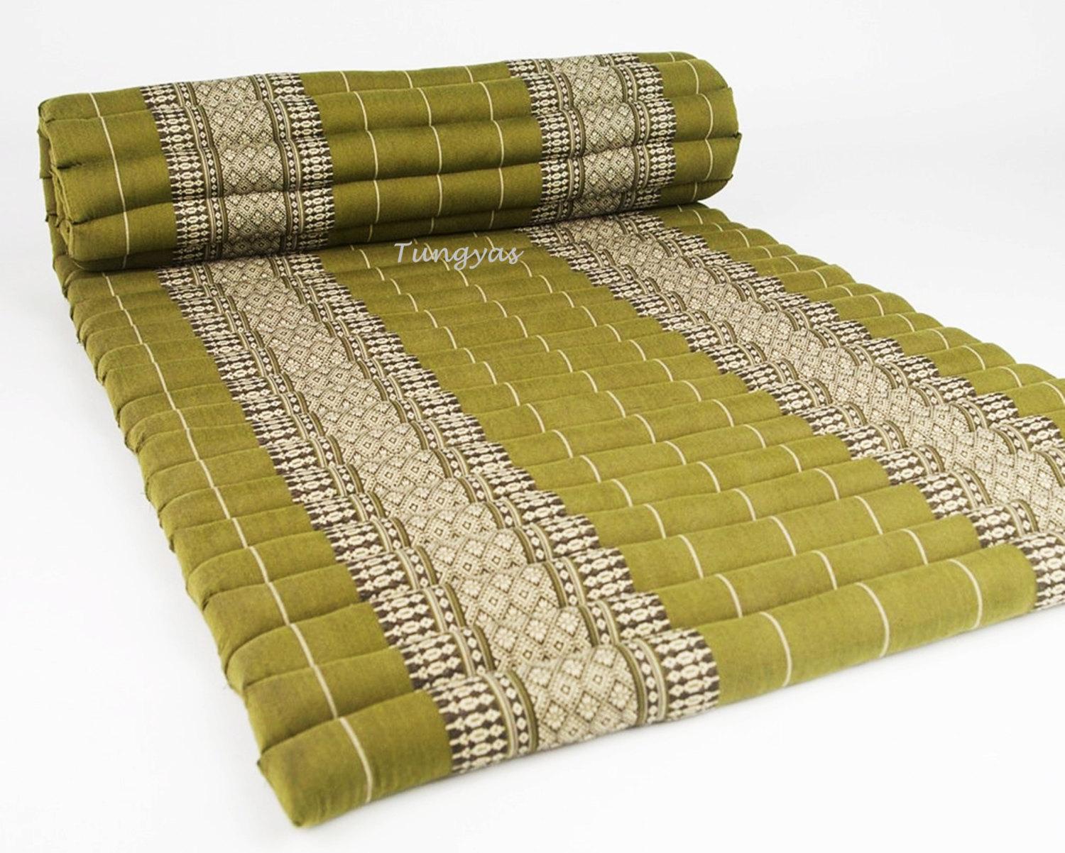 THAI PAN ที่นอนลูกระนาดผ้าขิด OTOP ตกแต่งบ้าน ขนาดใหญ่ (3.5 ฟุต)105 x 200 ซม.TOPPER เสริมเตียง Thai Roll Up Mattress kapok 100% Filled Camping Mat Yoga Mat Day Bed