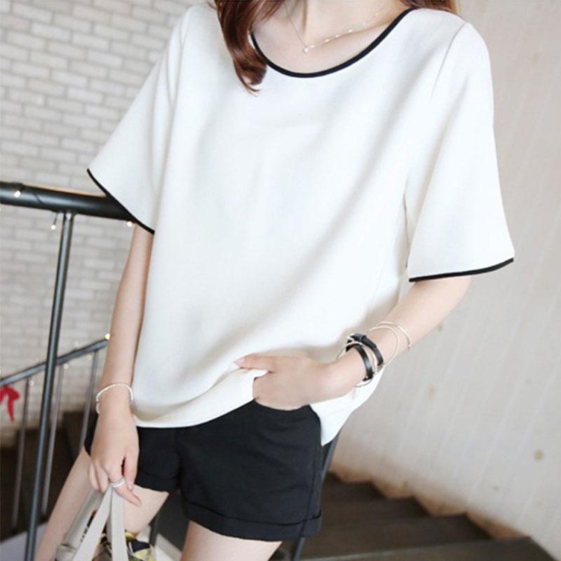 Aoneเสื้อยืดแฟชั่นผู้หญิงคอกลมแขนสั้นสไตล์เกาหลีสีล้วน(ไซส์L)