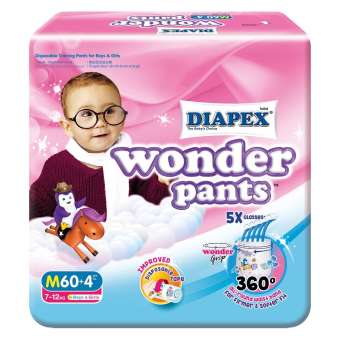 DIAPEX ผ้าอ้อมแบบกางเกงรุ่น Wonder Pants ไซส์ M 60+4 ชิ้น 1 แพ็ค (รวม 64 ชิ้น)