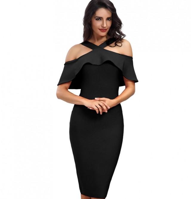 ชุดเดรสคลุมเข่า ปาดไหล่ ZASHION Slim Fit Semi Off-Shoulder European Dinner Dress ชุดเดรสคลุมเข่า ปาดไหล่ ZASHION Slim Fit Semi Off-Shoulder European Dinner Dress
