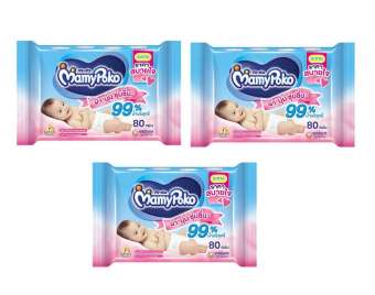 MamyPoko Wipes มามี่โพโค ไวพส์ คอมฟอร์ตไพรซ์ ผ้าเช็ดทำความสะอาดก้นเด็ก จำนวน 80 แผ่น 3ซอง